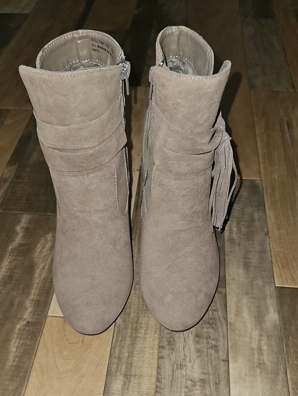 BAMBOO Taupe Suede Fringe Ankle Boots